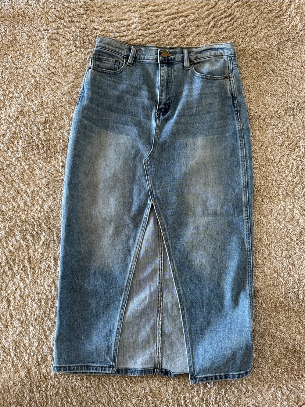 Lulus Light Wash Denim Midi Skirt - Light Blue